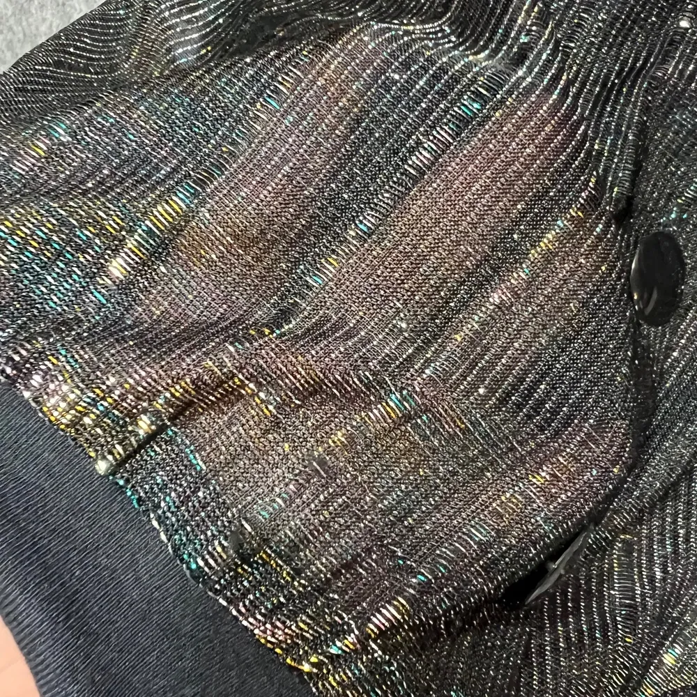Vintage 80s MS Tops California Metallic Sparkle Sheer Button Front Plus Size 24W Black - Image 3
