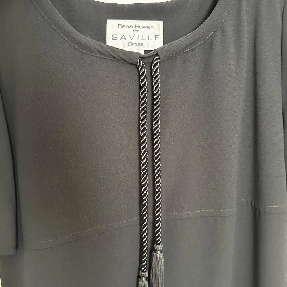 Vintage 80s Rena Rowan for Saville Black Shift Dress Rope Detail Sz 8 - Image 6