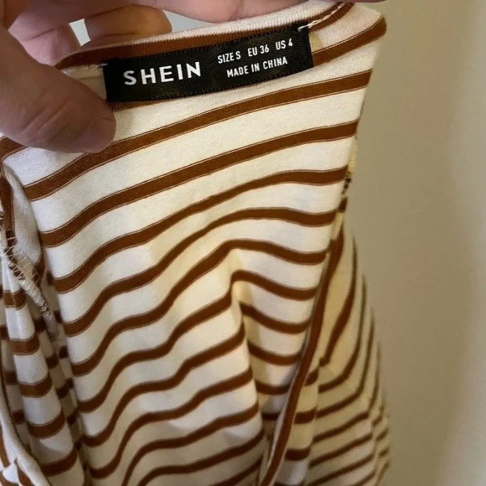 SHEIN Raglan Sleeve Striped Print Tee Size Small - Image 4