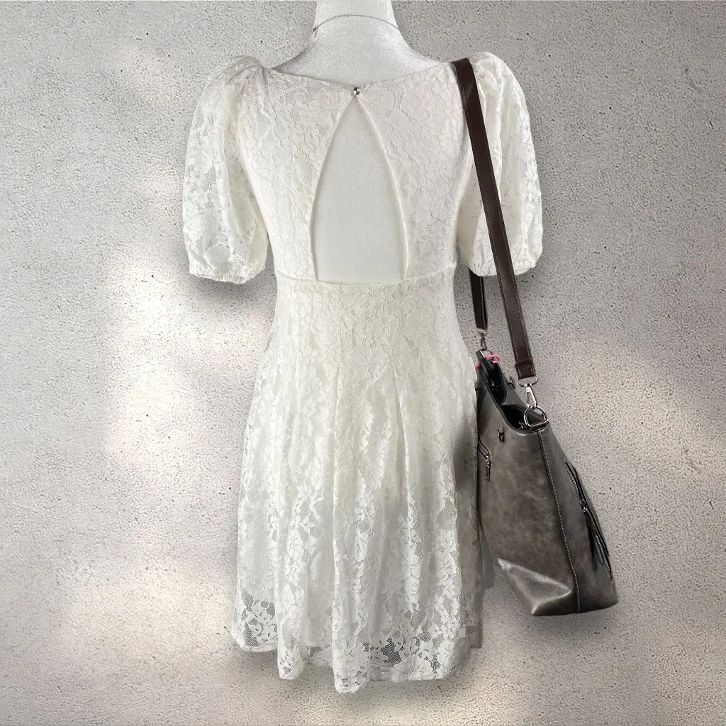 ASTR The Label Women’s S White Lace Puff Sleeve Mini Dress Coquette Cottagecore - Image 2