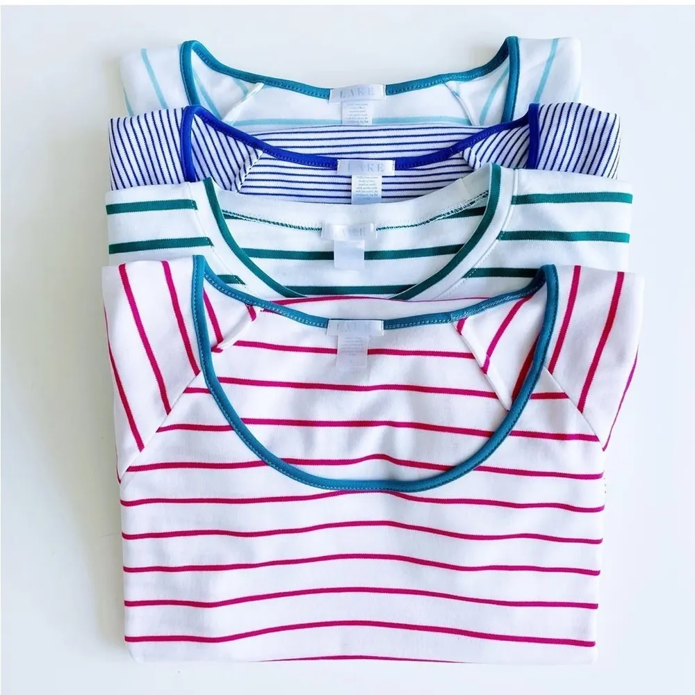 LAKE Pajamas Pima Long Sleeve Scoop Neck Top In Ruby Breton Stripe Red Size XXS - Image 3