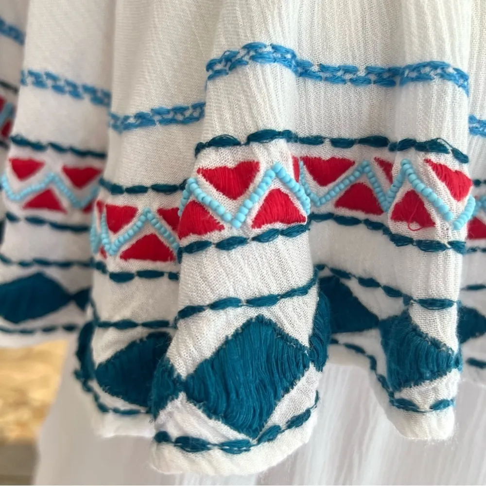 Piper Anthropologie Top White Off the Shoulder Embroidered Gauze XS Boho Blouson - Image 6