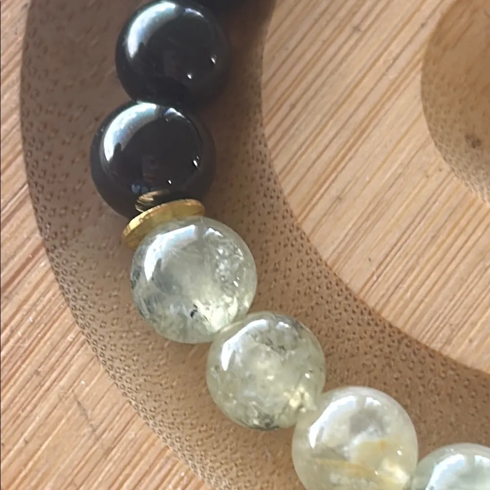 Handmade Prehnite + Black Obsidian Beaded Bracelet ✨ - Image 5
