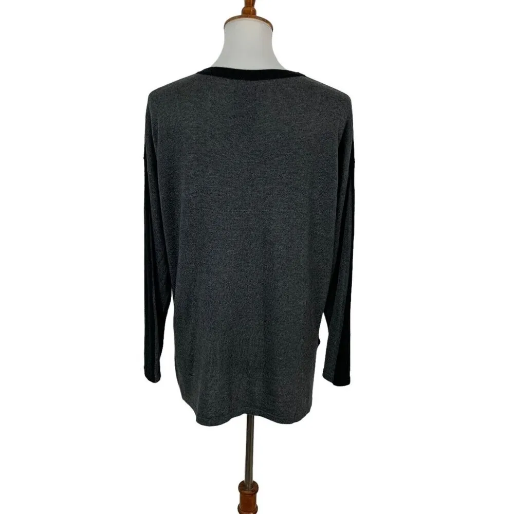 Heather by Bordeaux Sweater Medium Gray Black Pullover Soft - Image 3