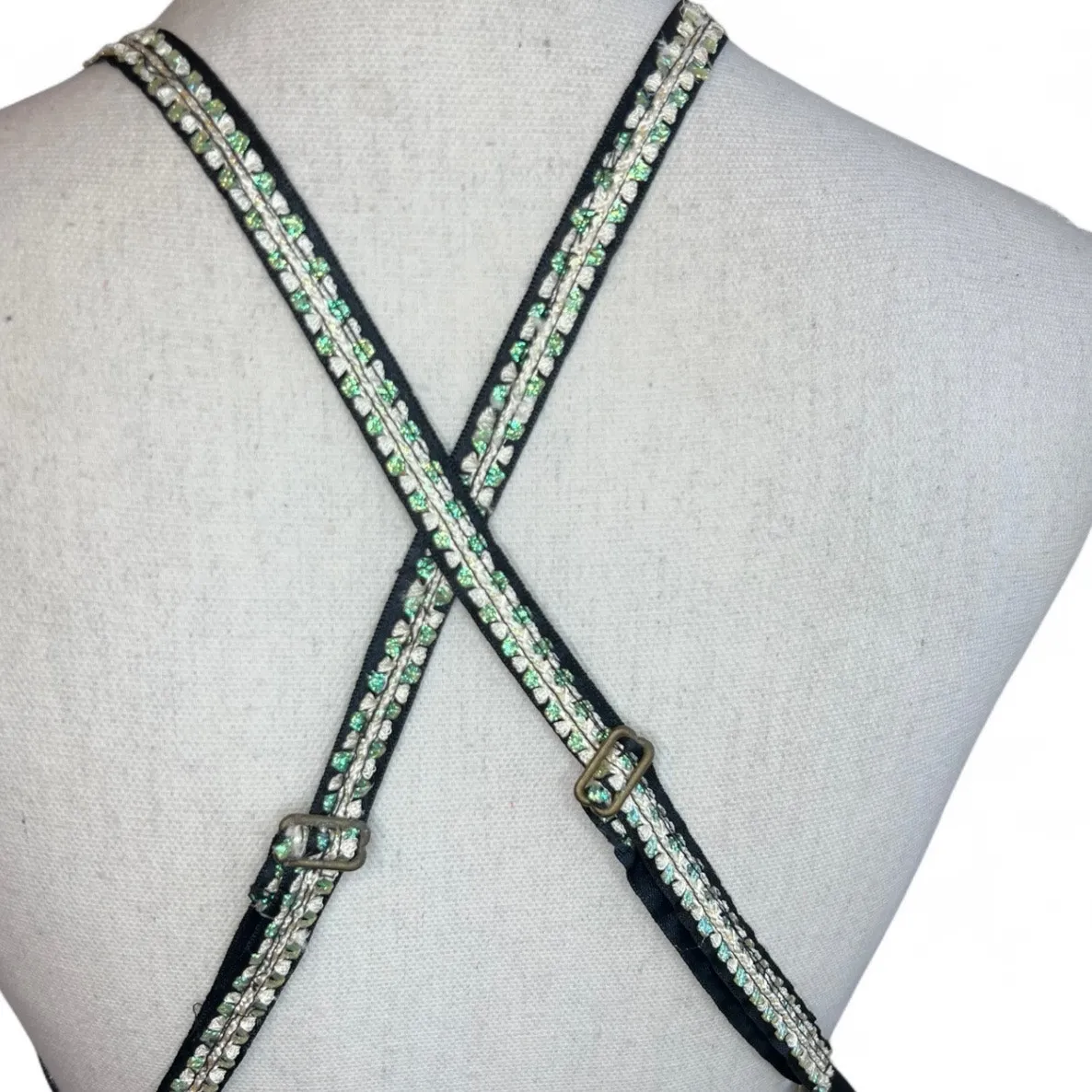 Free People Black Boho Beaded mini dress Tulle Open Back whimsigoth Y2k Vintage - Image 6