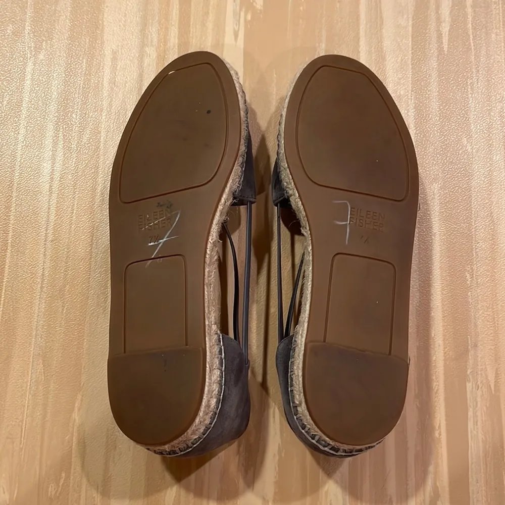 Eileen Fisher Lee Leather Espadrille Flats Gray Metallic Size 7.5 - Image 10
