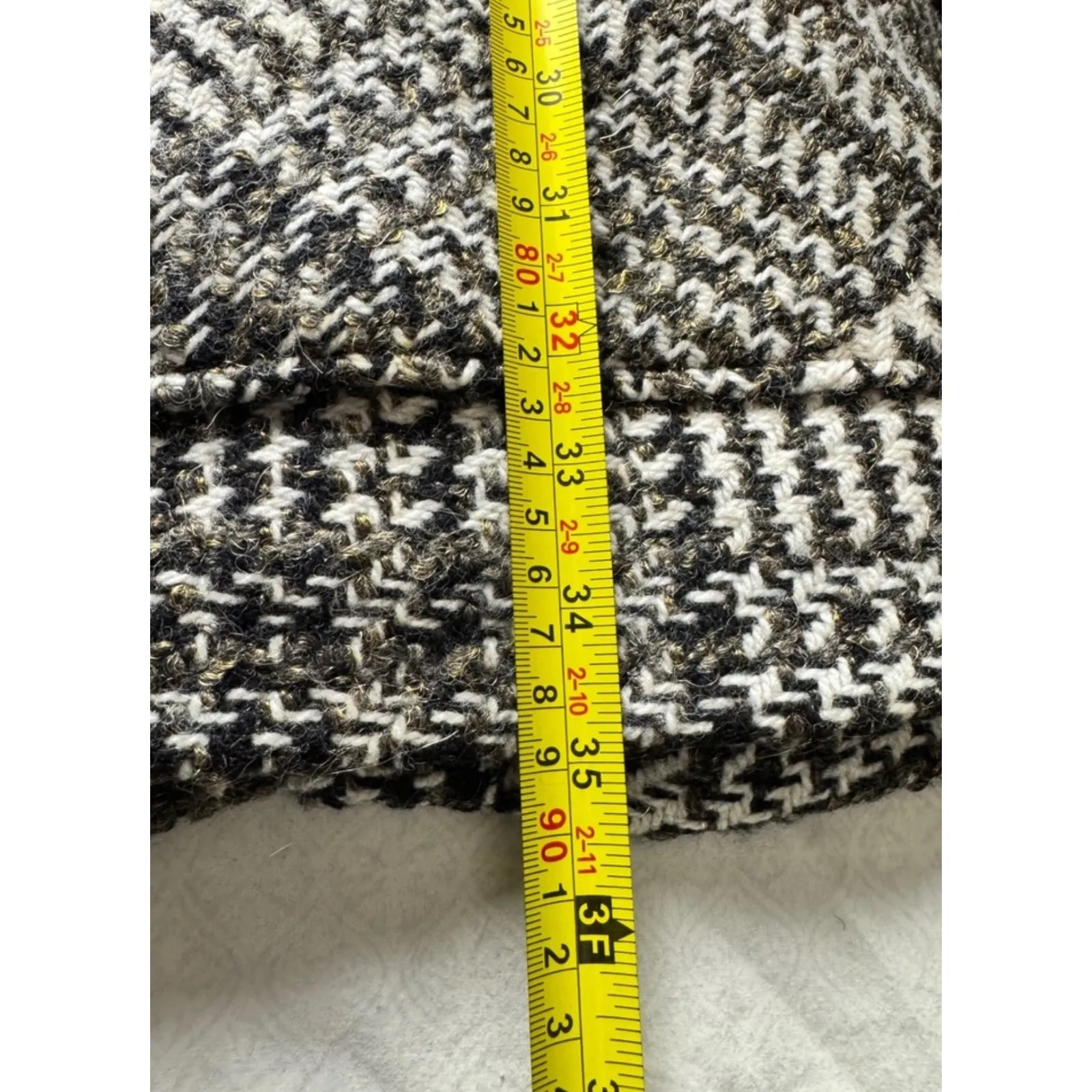 ABS Collection Women's Houndstooth Wool Tweed Coat with Fur Hood Size 10 Black - Image 5