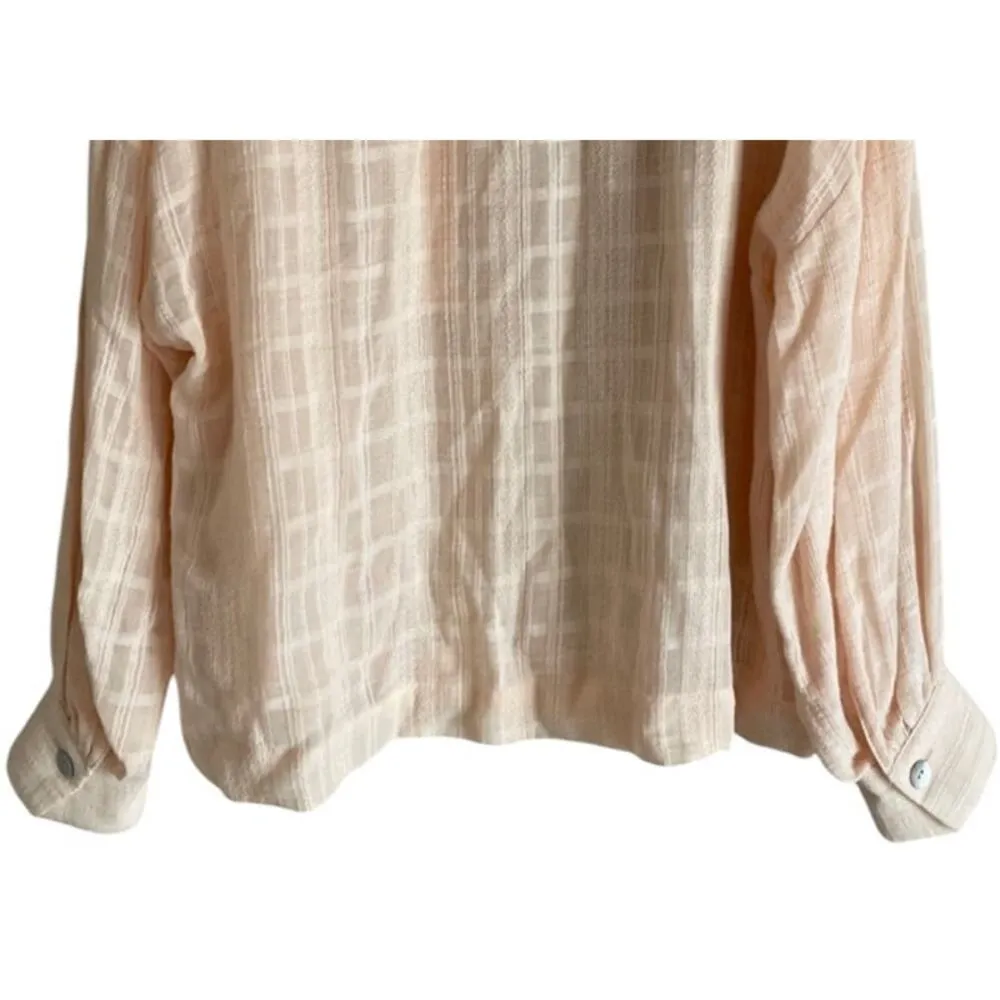 Zara Long Sleeve Oversized Flowing Loose Semi Sheer V Neck Blouse XS Soft Peach - Image 8