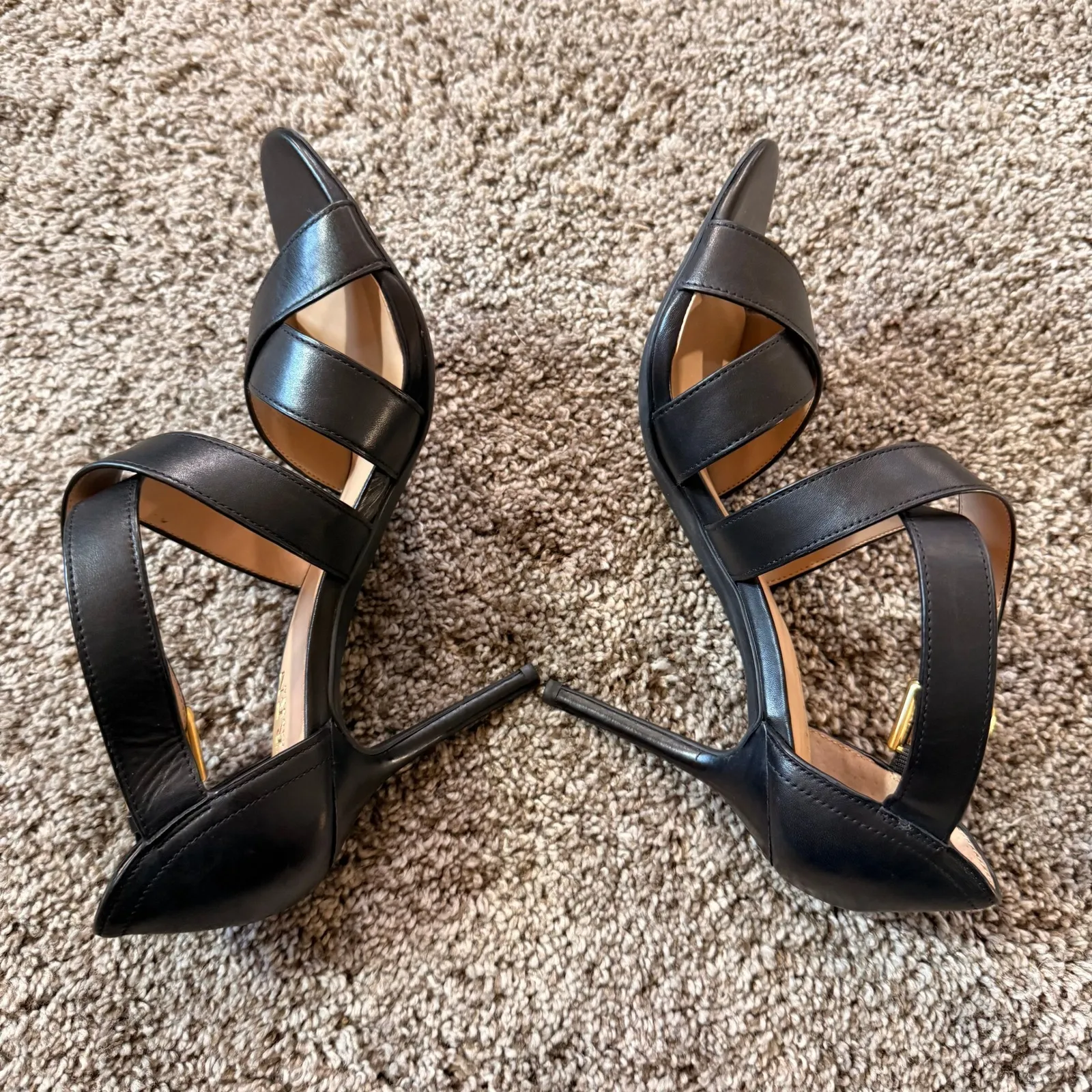 NWOT Lauren Ralph Lauren‎ Gisella Burnished Black Leather Strappy Heel Sandals 8 - Image 7