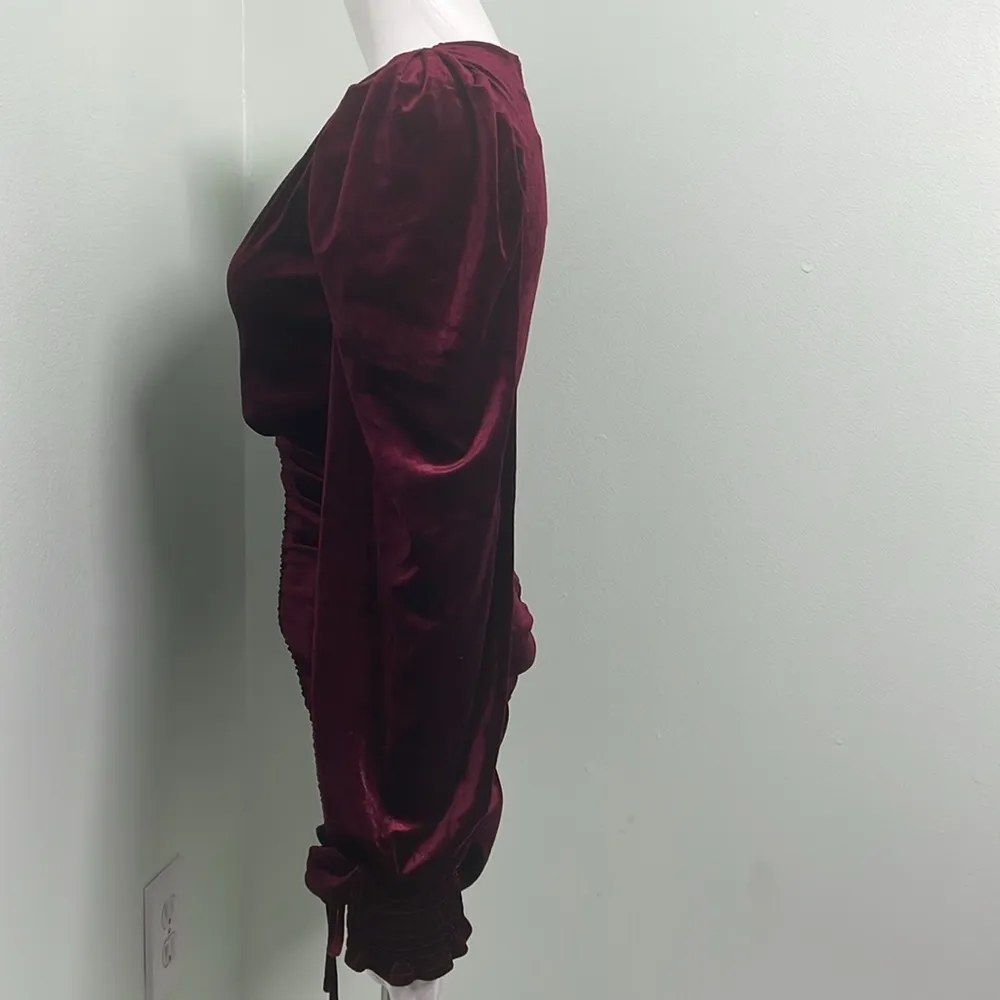 Velvet Long Sleeve Ruched Bodycon Mini Dress small NEW - Image 4