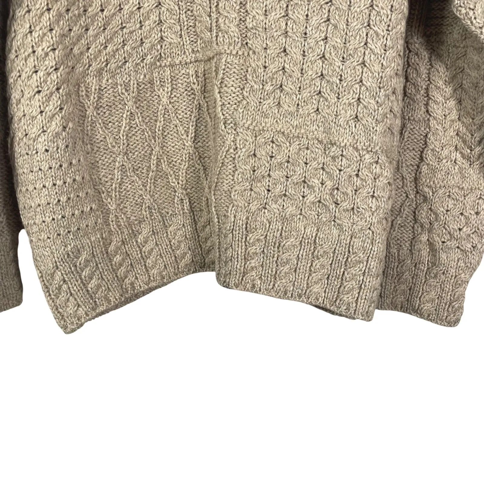 Carraig Donn 100% Merino Wool Aran Cable Knit Cardigan Sweater Ireland M Beige Tan Size M - Image 10