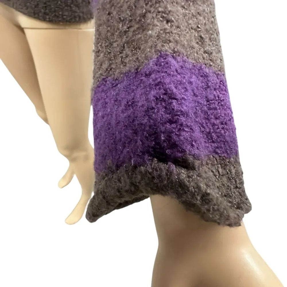 Moda International Wool Blend Knit Formfit Turtleneck Sweater Purple Striped S - Image 4