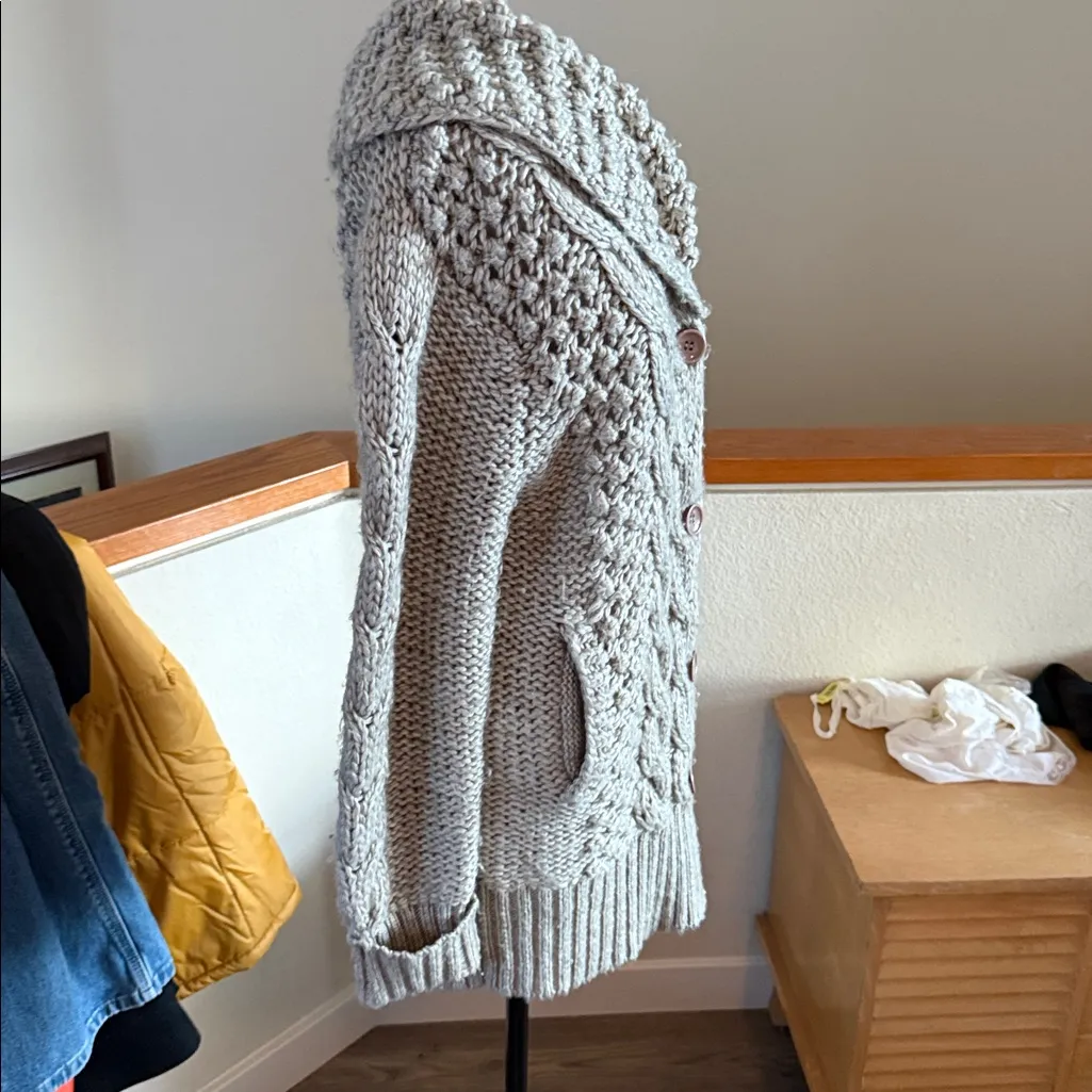 Hazel Taupe Chunky Knit Sweater honeycomb pattern sold At Anthropologie Gray Size L - Image 5