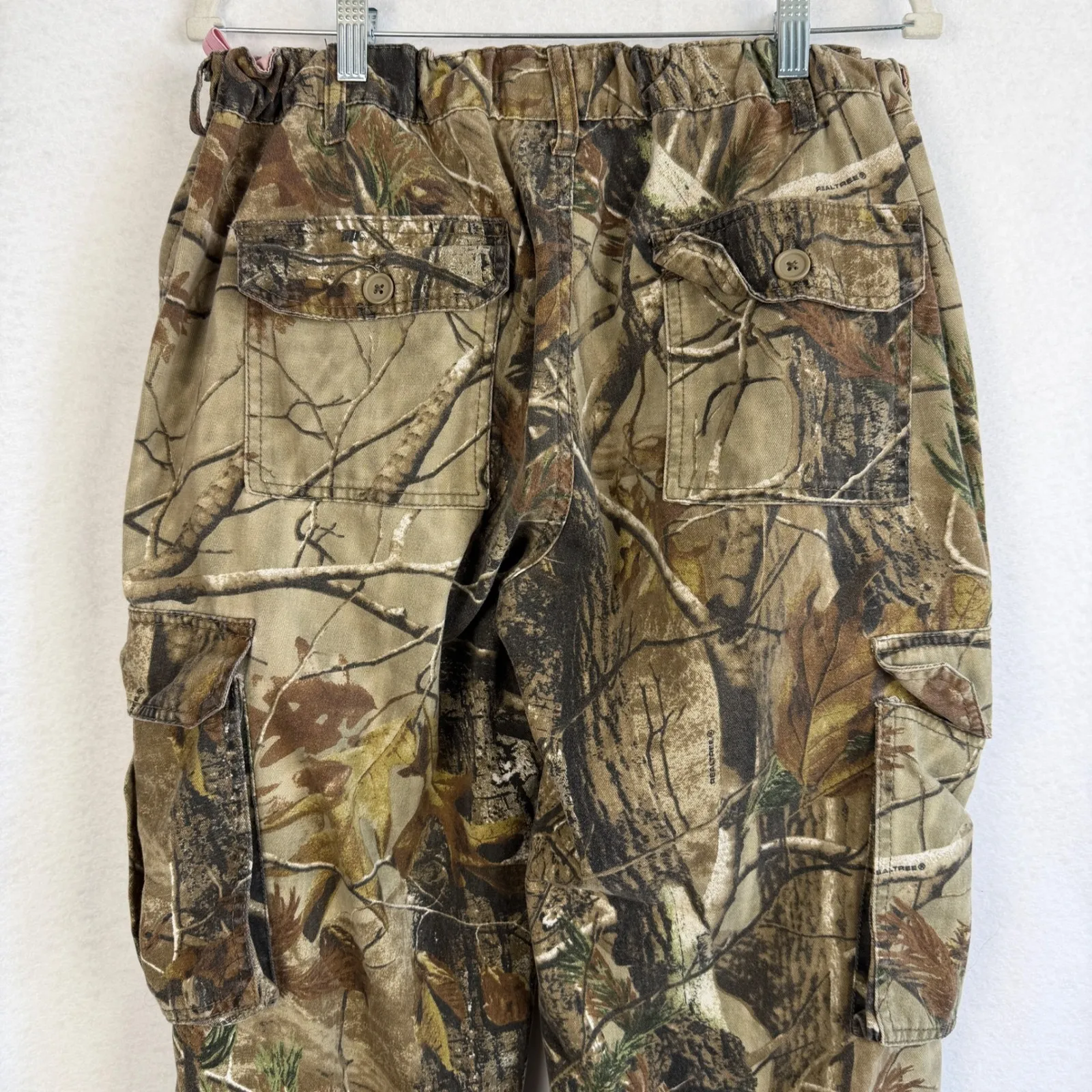 RealTree Camo Cargo Pants Drawstring Pockets Pink Trim Women XL Streetwear - Image 9