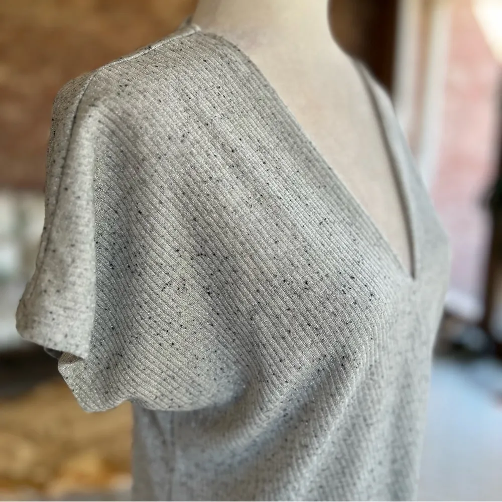 INC Top Twist Knot Metallic Knit Silver Gray Dolman Short Sleeve M Chic Sparkle Size M - Image 10