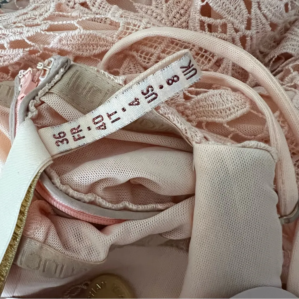 NWT Maria Lucia Hohan Luri Strapless Pineapple Guipure Lace Midi Dress Marzipan - Image 10