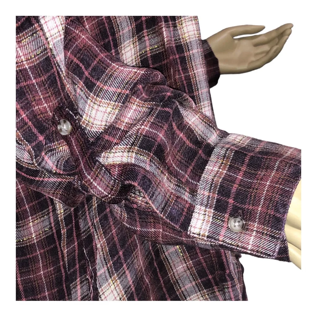 Democracy Plaid Button Front Red with Gold Thread & Ruffles Women’s Blouse. NWT! - Image 4