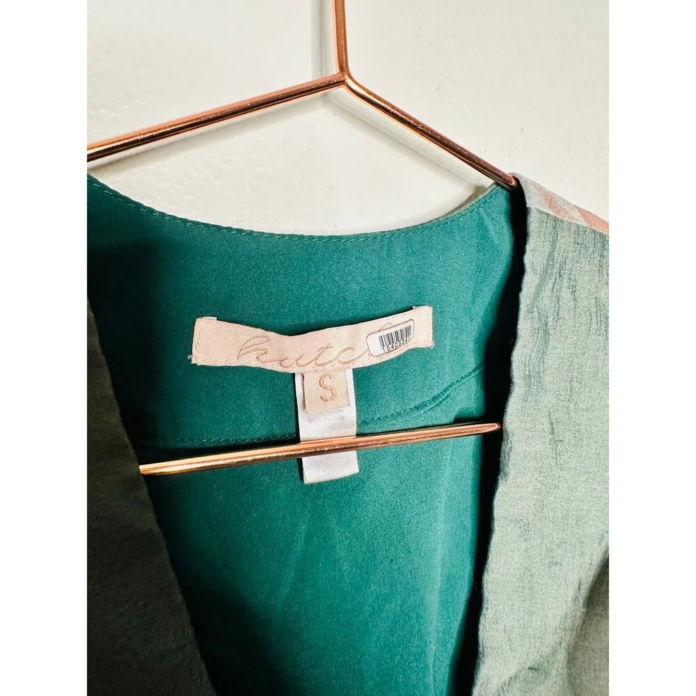 HUTCH Green Floral Chiffon Long Sleeves V-Neck Ruffle Trimmed Sema Top Size S - Image 7