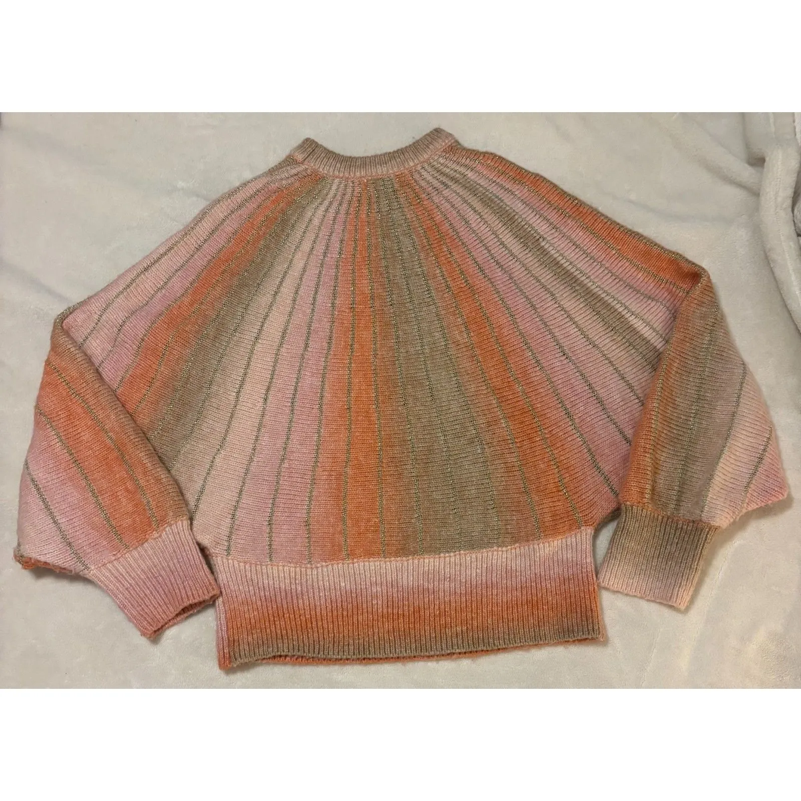 Molly Bracken Batwing Sleeve Space Dye Stripes Sweater Sz S Pink Orange Tan Gold - Image 4
