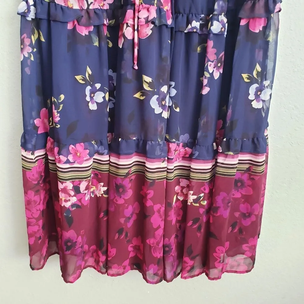 Roz & Ali Navy Blue Sleeveless Floral Tiered Maxi Dress - Image 3