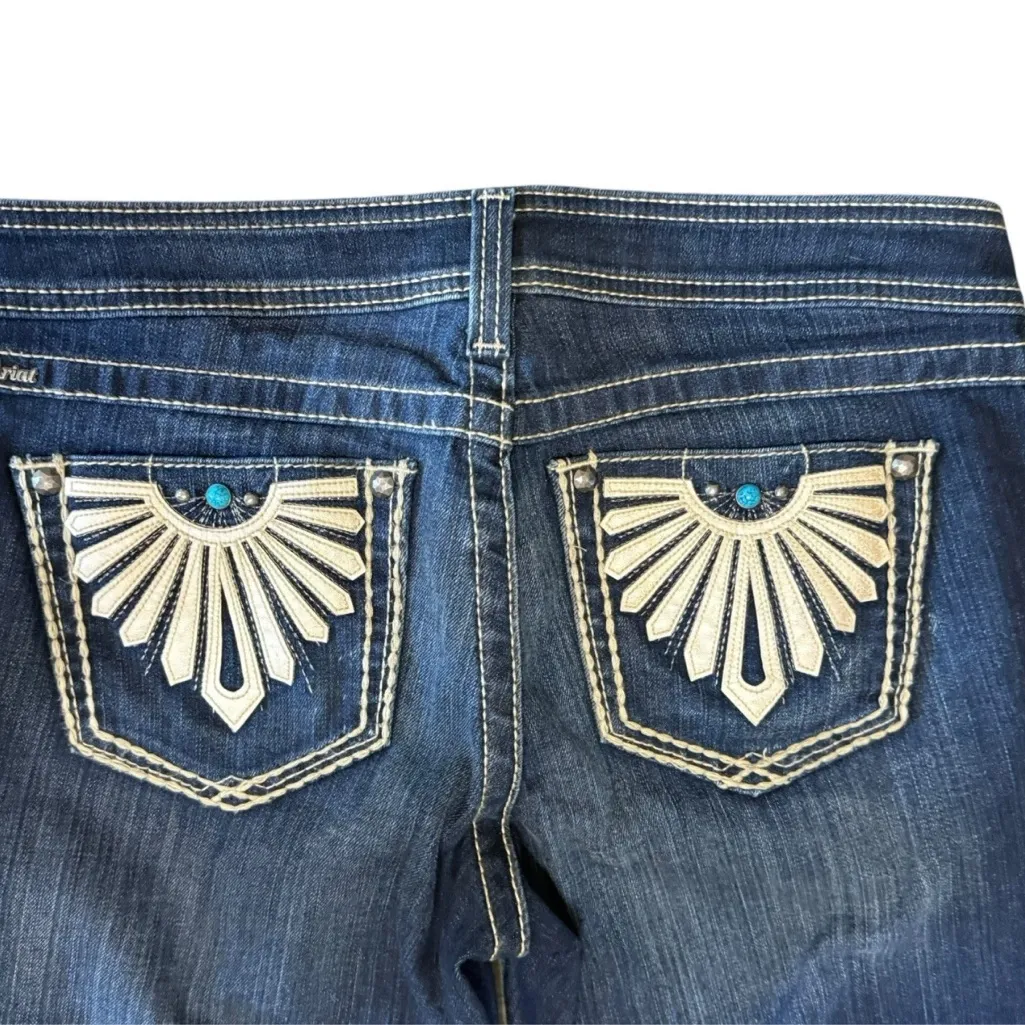 Ariat Women’s Darkwash ARIAT Jeans 29 X 33 TURQUOISE Embellished Long EUC - Image 13