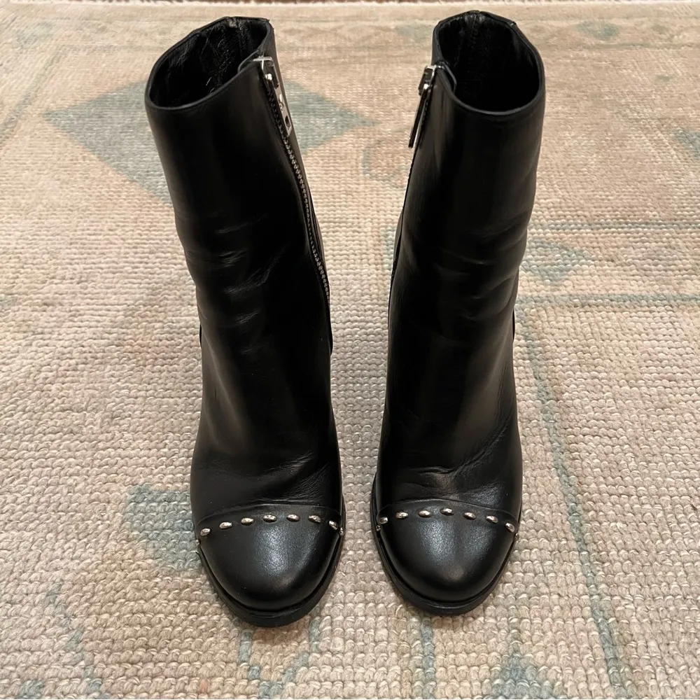 Karl Lagerfeld Black Leather Heeled Ankle Booties with Toe Embellishment | 6 - Image 3