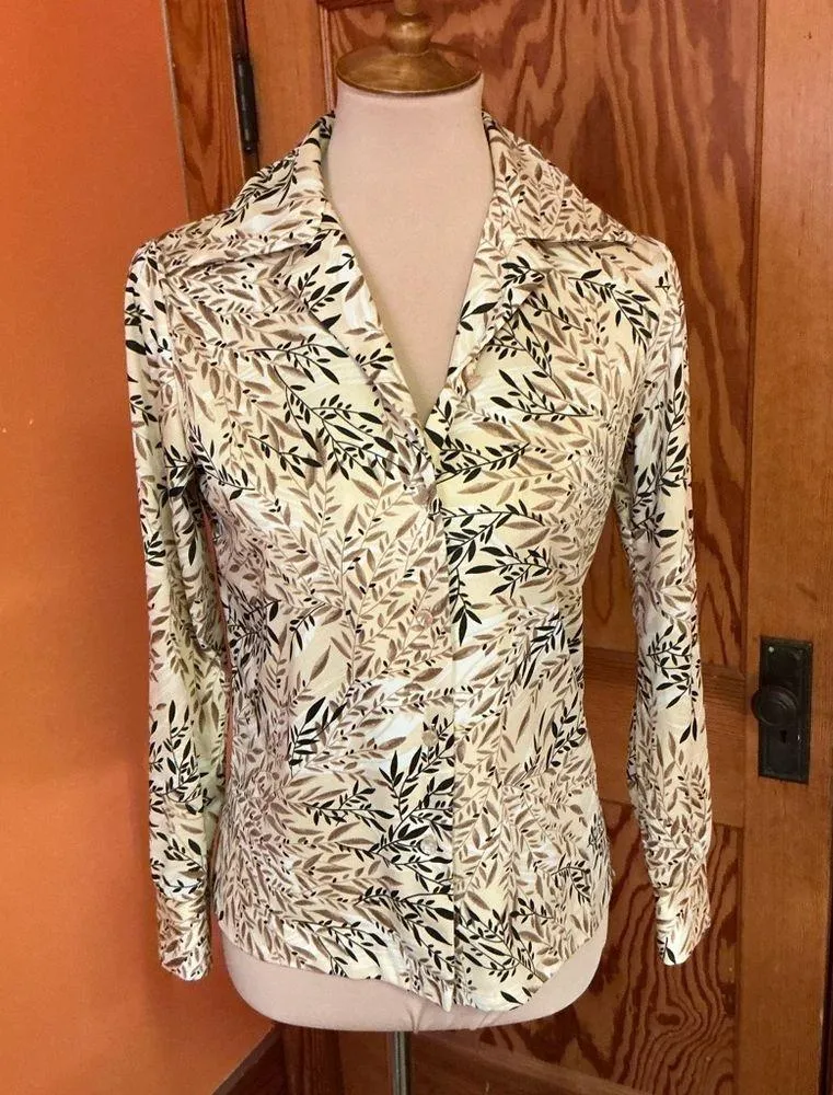 Vintage 70s leaves polyester shirt - Image 5