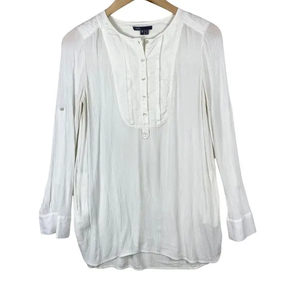 Vince Yoke Front Black Trapunto Tunic Top in White- Medium - Image 2