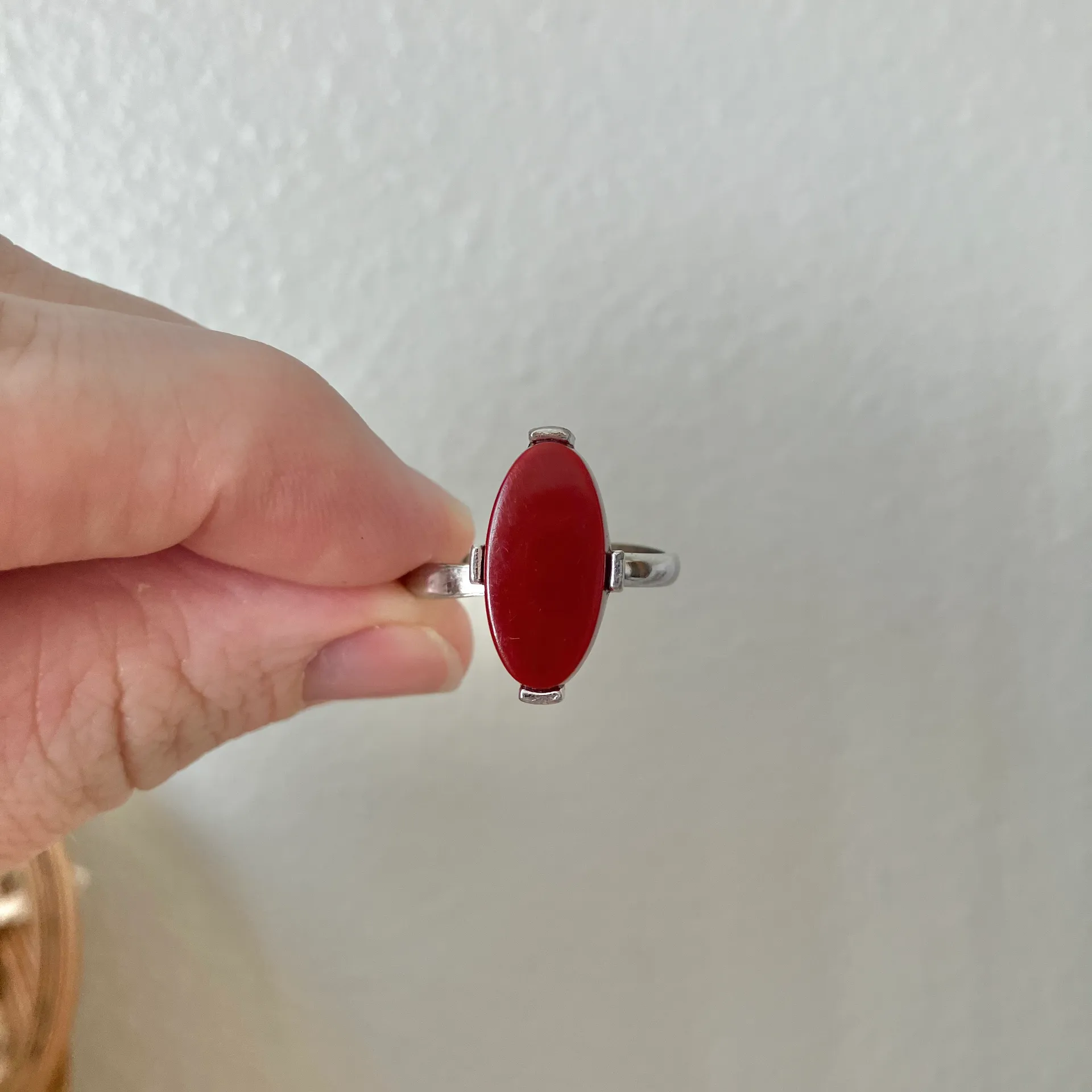 Oval Red Stone Statement Ring Coral Scarlet Orangey Bohemian Jewelry - Image 10