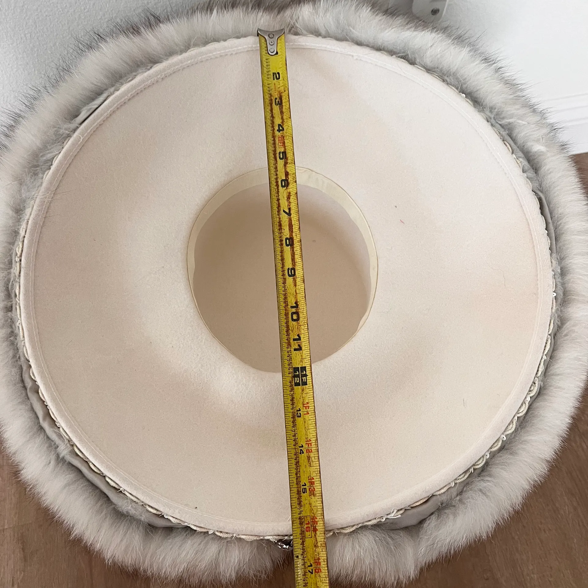 Luxury Vtg Ivory Fox Fur Satin Rhinestone Wide Brim Formal Church Hat Party White - Image 9