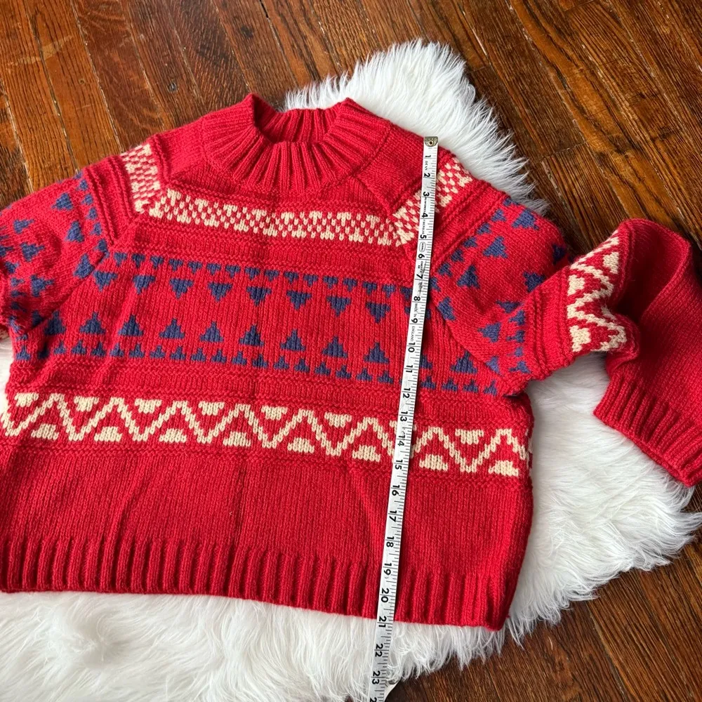 Red, Navy, & Cream Chunky Cropped Sweater Size Large Red - Image 4