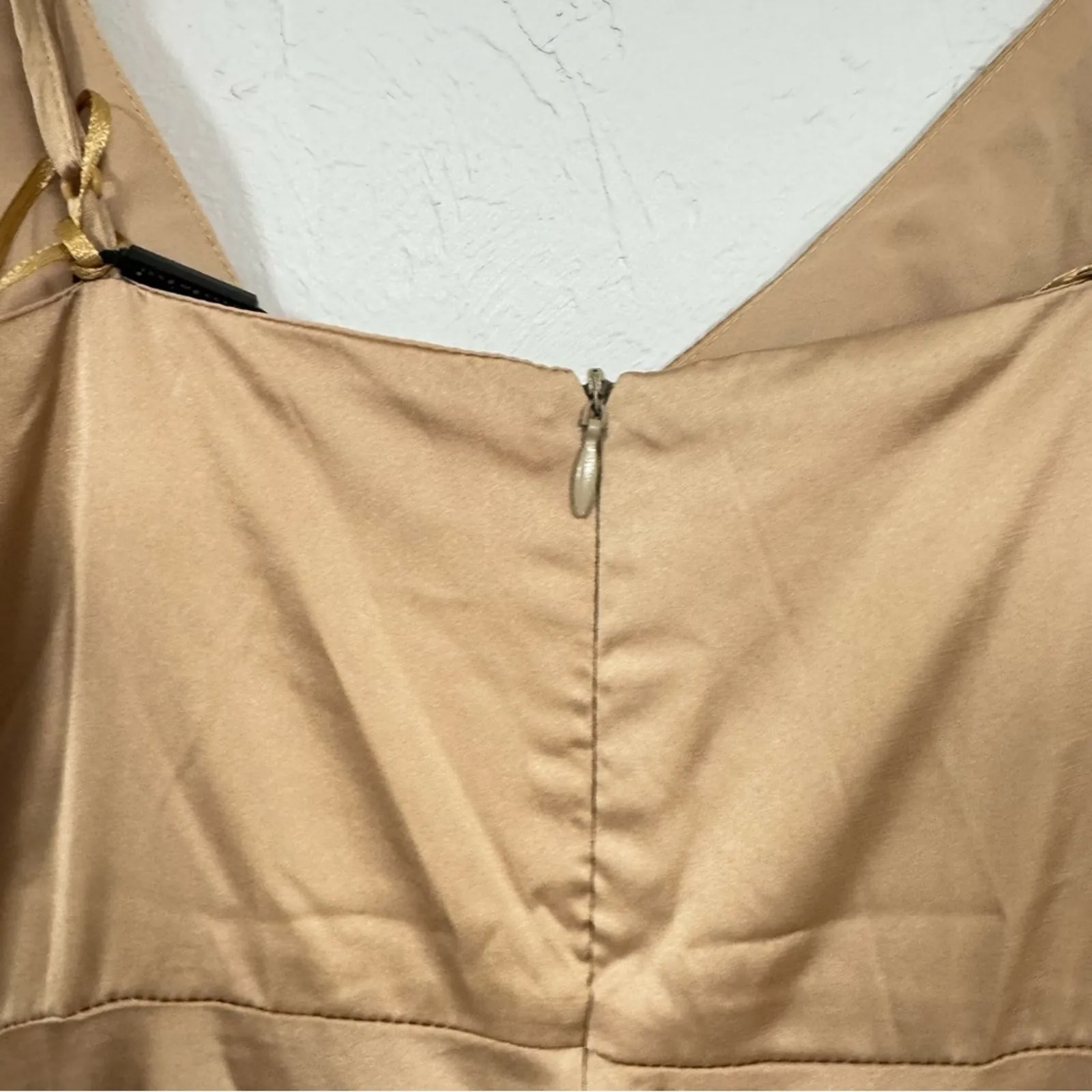 Hello Molly Gold Faux Wrap Slip Dress Midi Formal Womens 4 Bridesmaid Draped - Image 10