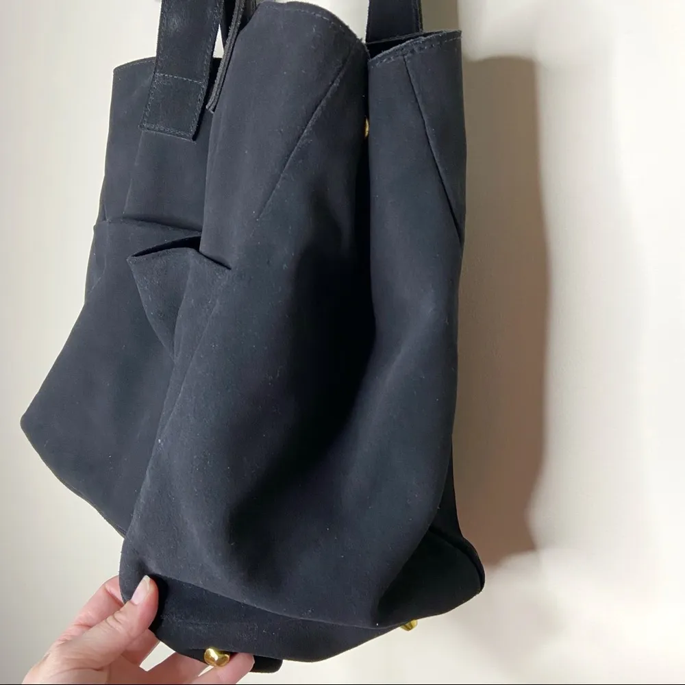 LOLA New York Black Suede Leather Large Tote Bag - Image 9