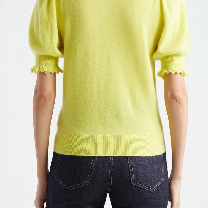 Ulla Johnson Lotta Scallop Edge Short Sleeve Yellow Cashmere Sweater Size Med - Image 6