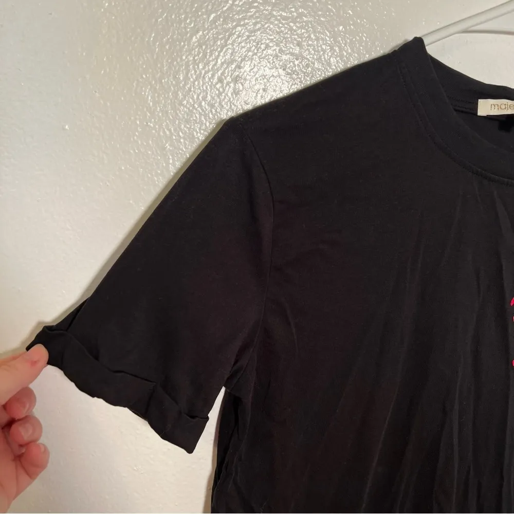 Maje T-Shirt Black Pink Embroidered Paris Here & Away - Image 7