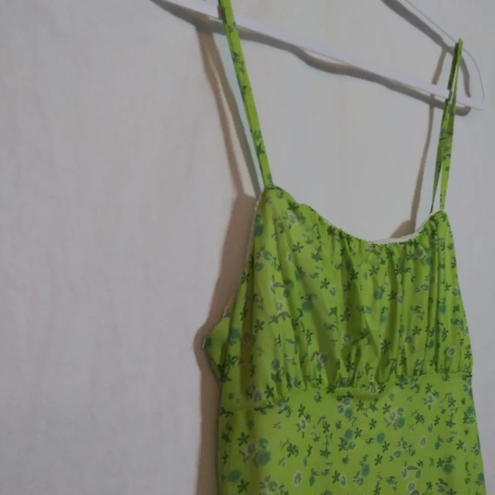 Rue 21 Green Floral Milk Maid Y2K Spaghetti Strap Mini Babydoll Dress Size L - Image 3
