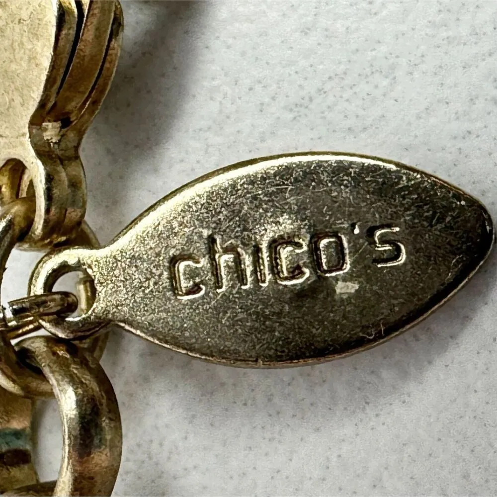 Chicos Gold Tone Chain Link Chunky Faux Pearl Rhinestone Pendant Necklace ✨ - Image 3