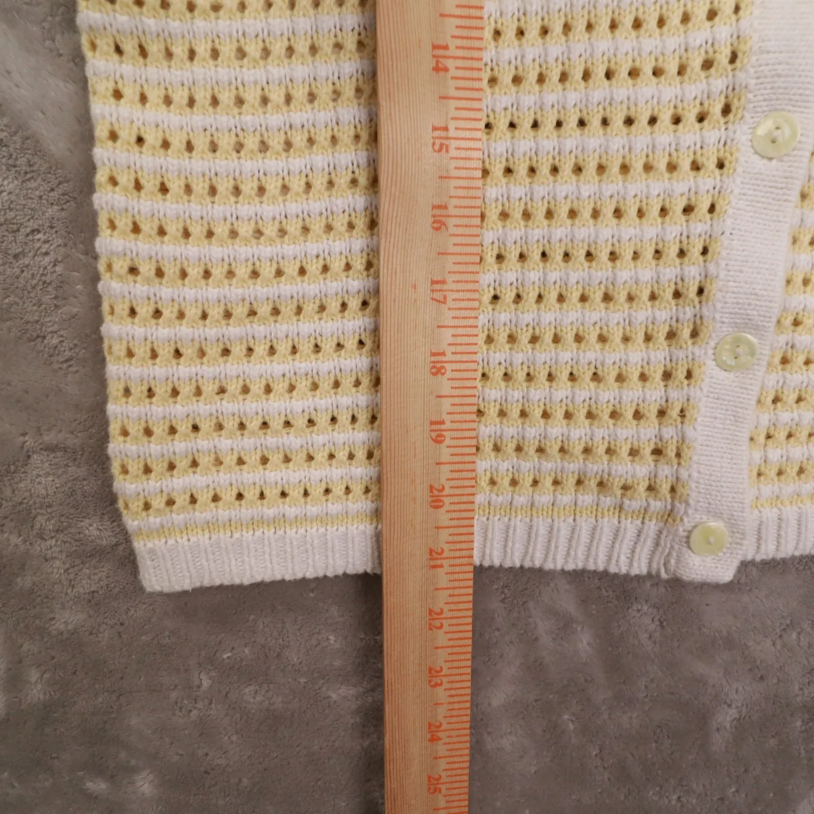 Christopher & Banks Vintage White Yellow Striped Short Sleeve Cardigan Sweater L - Image 4