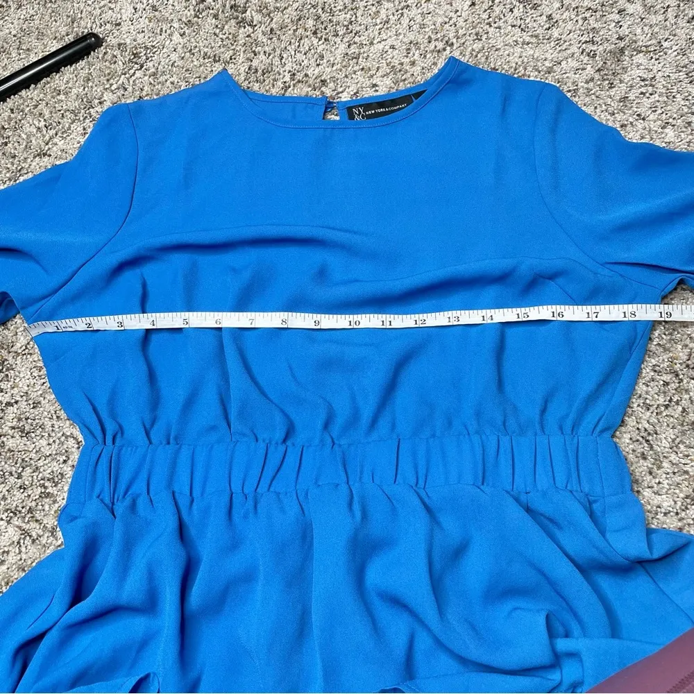 New York & Company Royal Blue Chiffon Long Sleeve Tie Back Top Blouse Small - Image 9