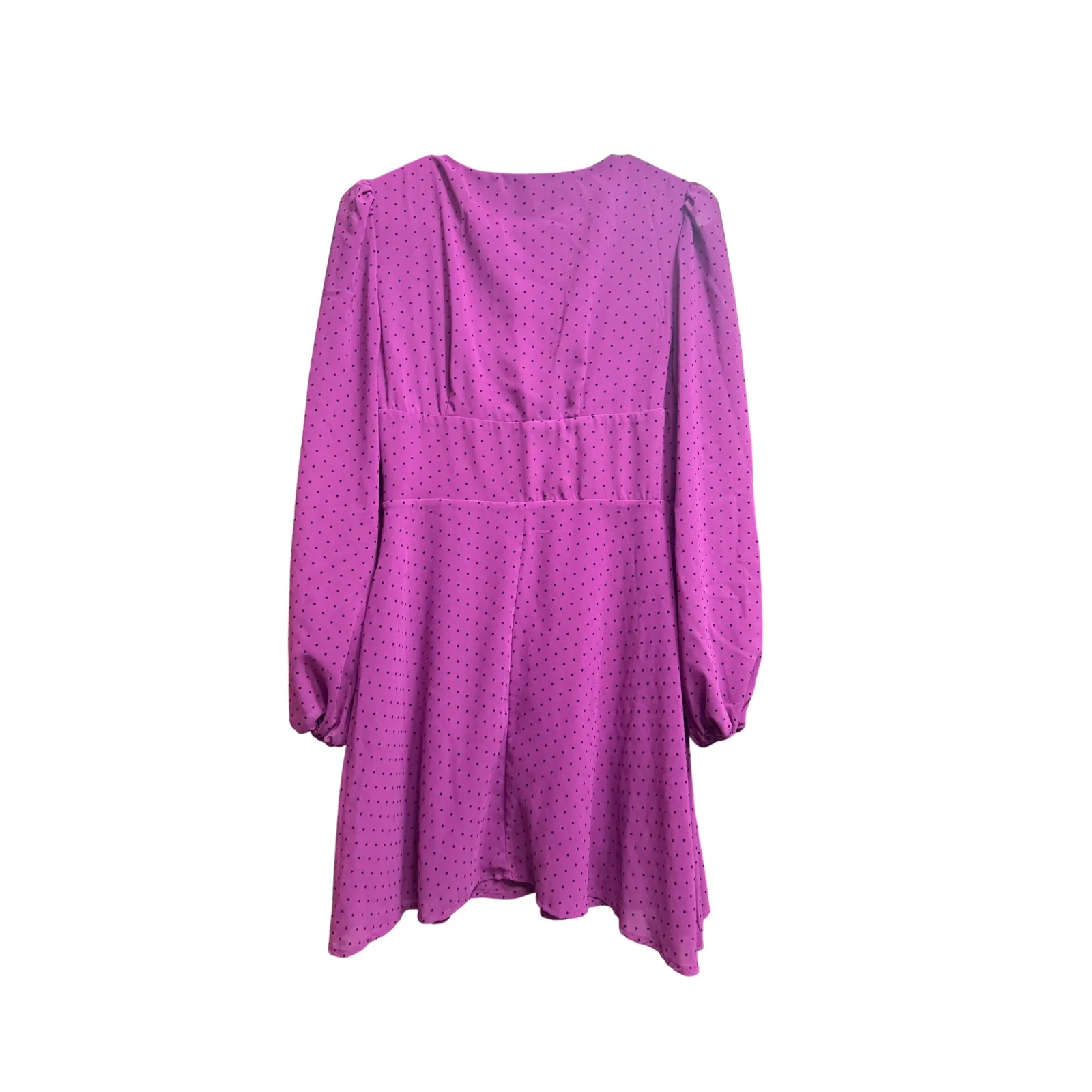 Nasty Gal Purple Polka Dot‎ Long Sleeve V Neck Button Up Mini Dress Size US 4 - Image 3