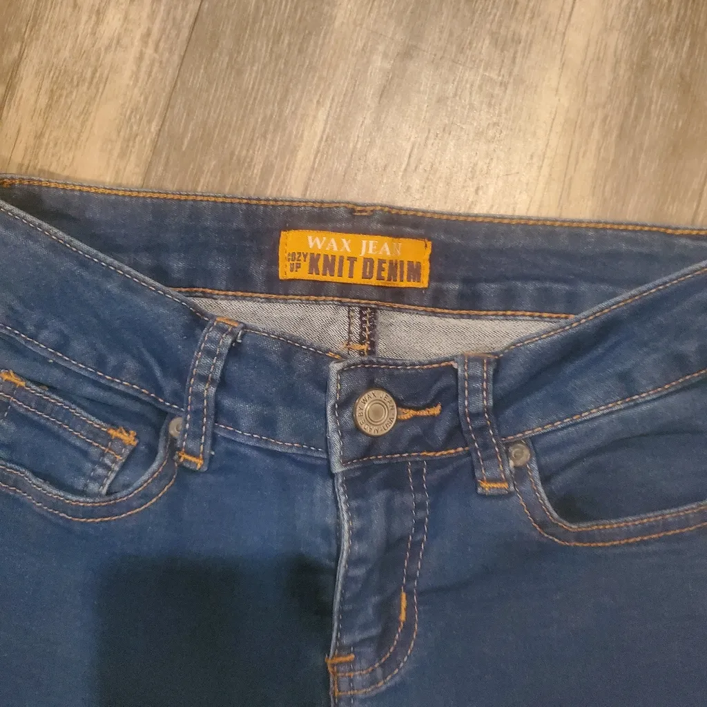 Wax Jean Dark Blue Skinny Jeans Cozy Up Kniy Denim Size 1 Junior - Image 2