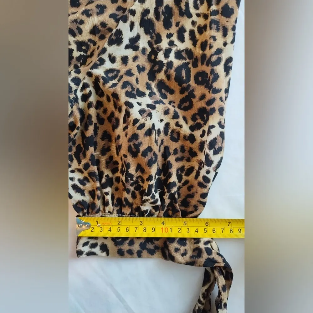 Shirt Womens 2X Plus Leopard Print Button Up Cotton Woven Long Sleeve Tan - Image 15