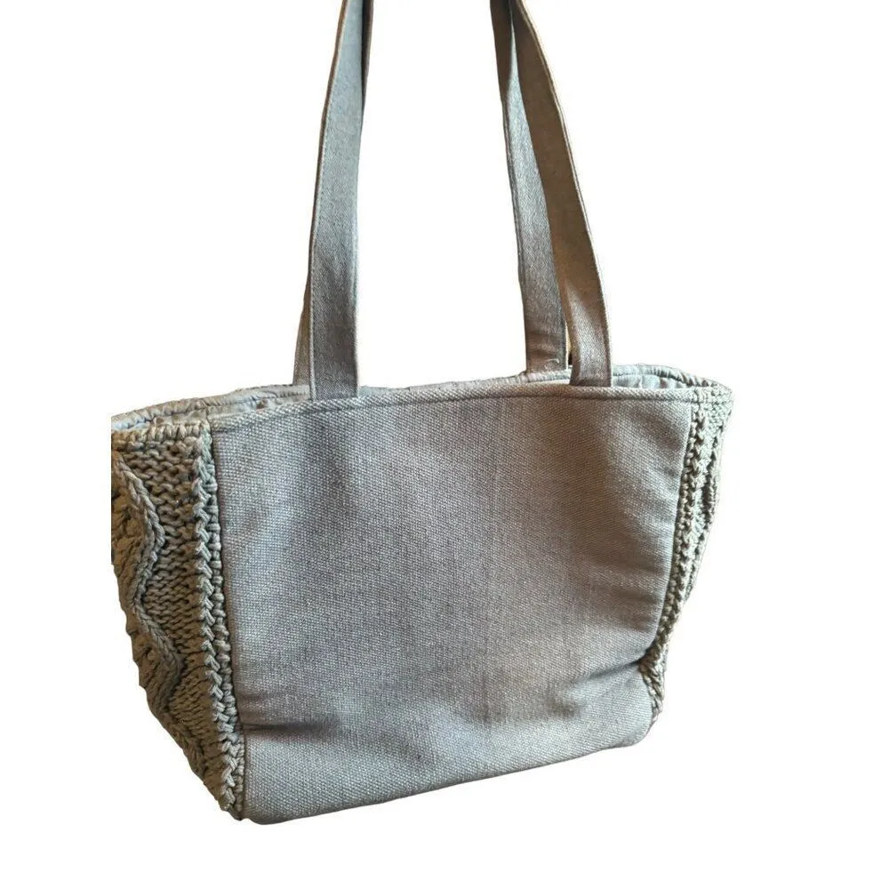 Panache Apparel cHANTEL Knitted Tote Bag 15" x 12" Blue & Gray Cotton & Polyeste - Image 5