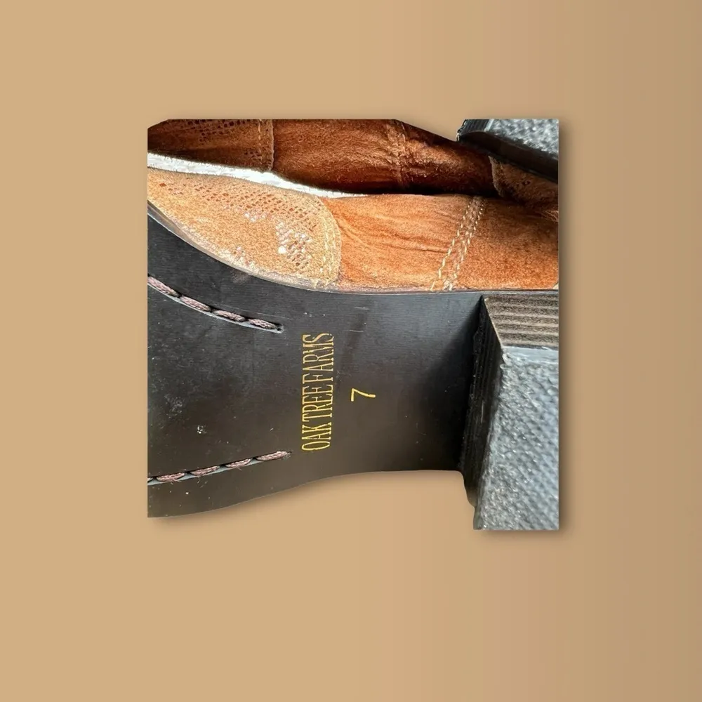 OAK TREE FARMS Carmel/Tan Distressed Leather/Suede Western Boots. Sz.7 Tan - Image 7