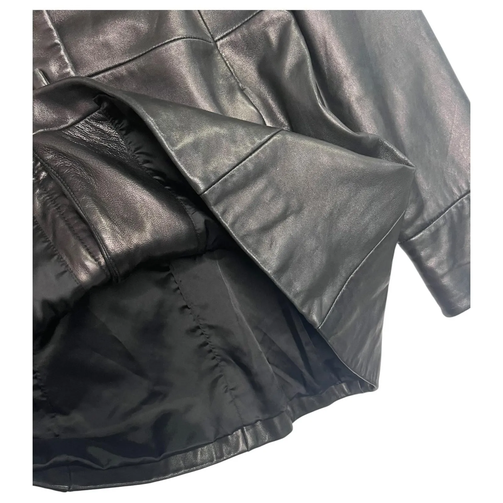 VTG Banana Republic Jacket Womens Medium Black Leather Butter Soft Moto Coat Y2K - Image 9