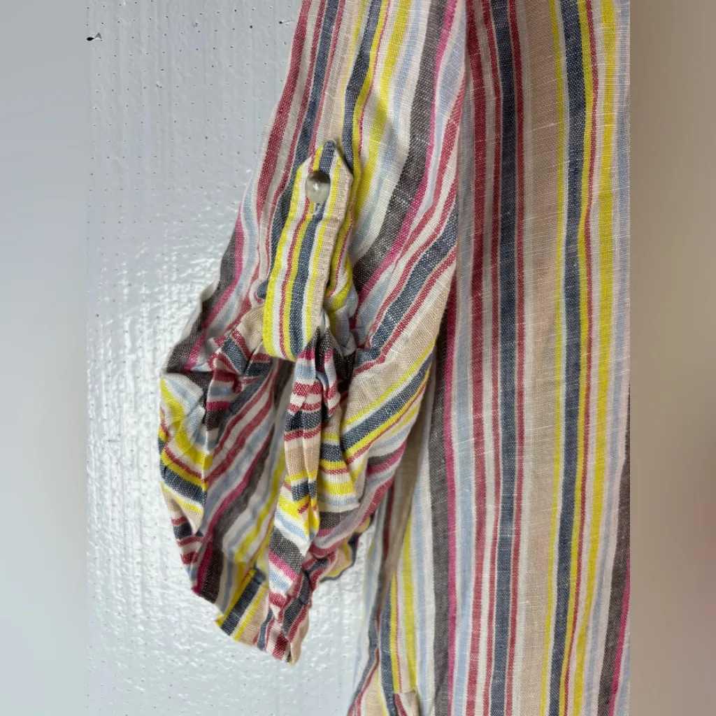 Elan  M Linen Vertical Striped Multicolor Pocketed Mini Dress - Image 4