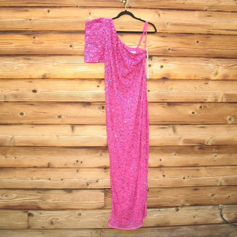 Mac Duggal 10912 Womens Pink EMBELLISHED PUFF ONE SHOULDER COLUMN GOWN - Image 8