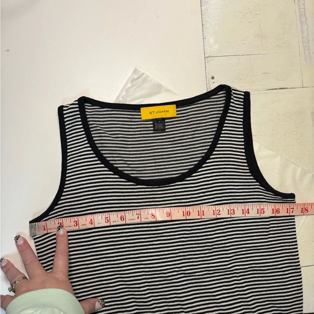 St John Wool Blend Black White Striped Tank Top Size P Small Petite Shell Luxury - Image 4