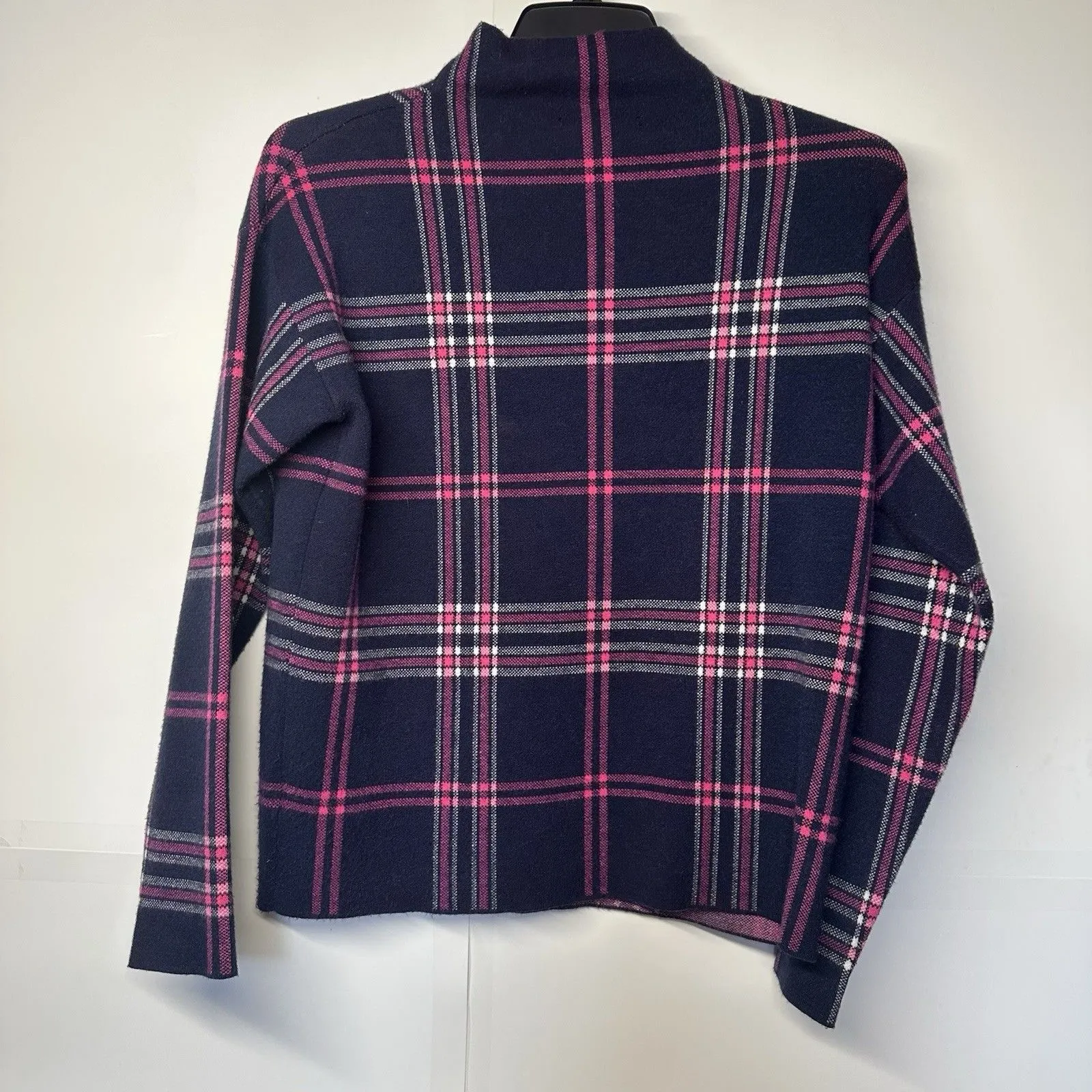 Quintessential Rachel Zoe Sweater L Plaid Mock Neck Navy Pink Pullover Knit Size L - Image 9