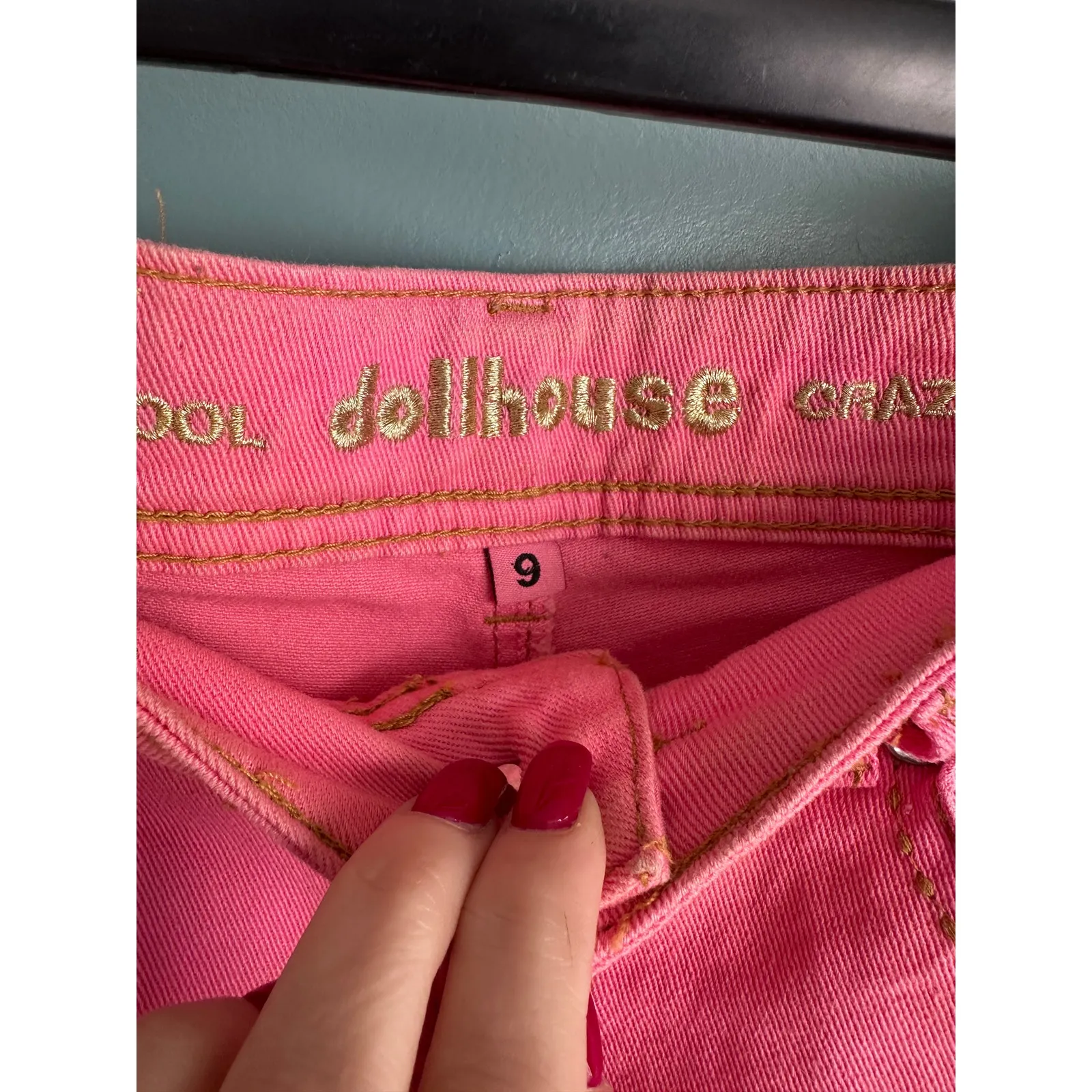 Dollhouse Y2K Pink w/ Gold Metallic Low Rise Cut Off Shorts - Image 3